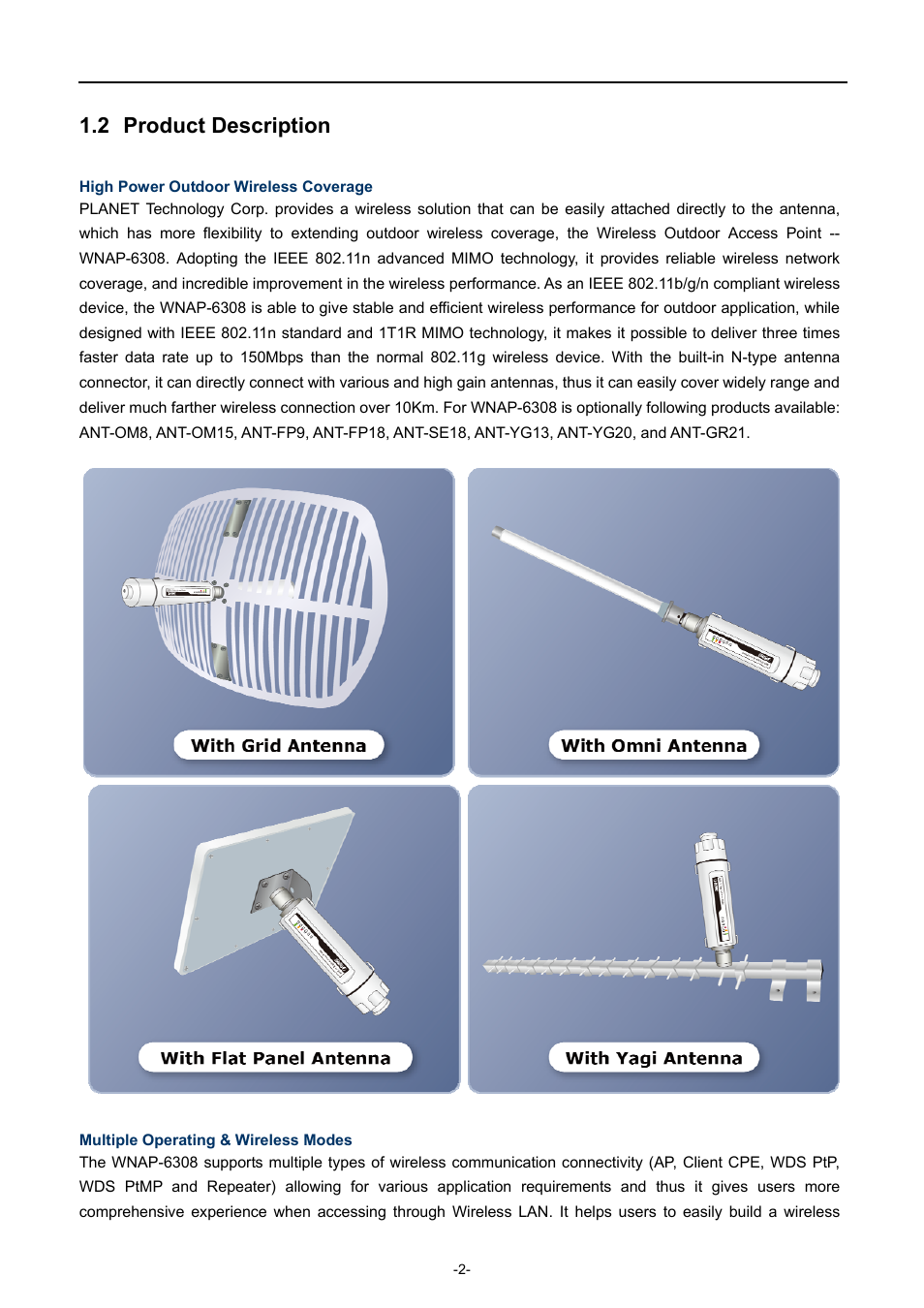2 product description, Product description | PLANET WNAP-6308 User Manual | Page 12 / 107