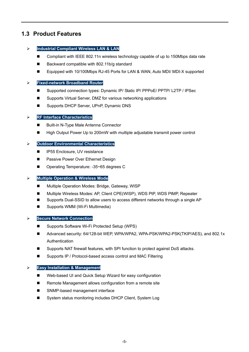 3 product features, Product features | PLANET WNAP-6308 User Manual | Page 15 / 107