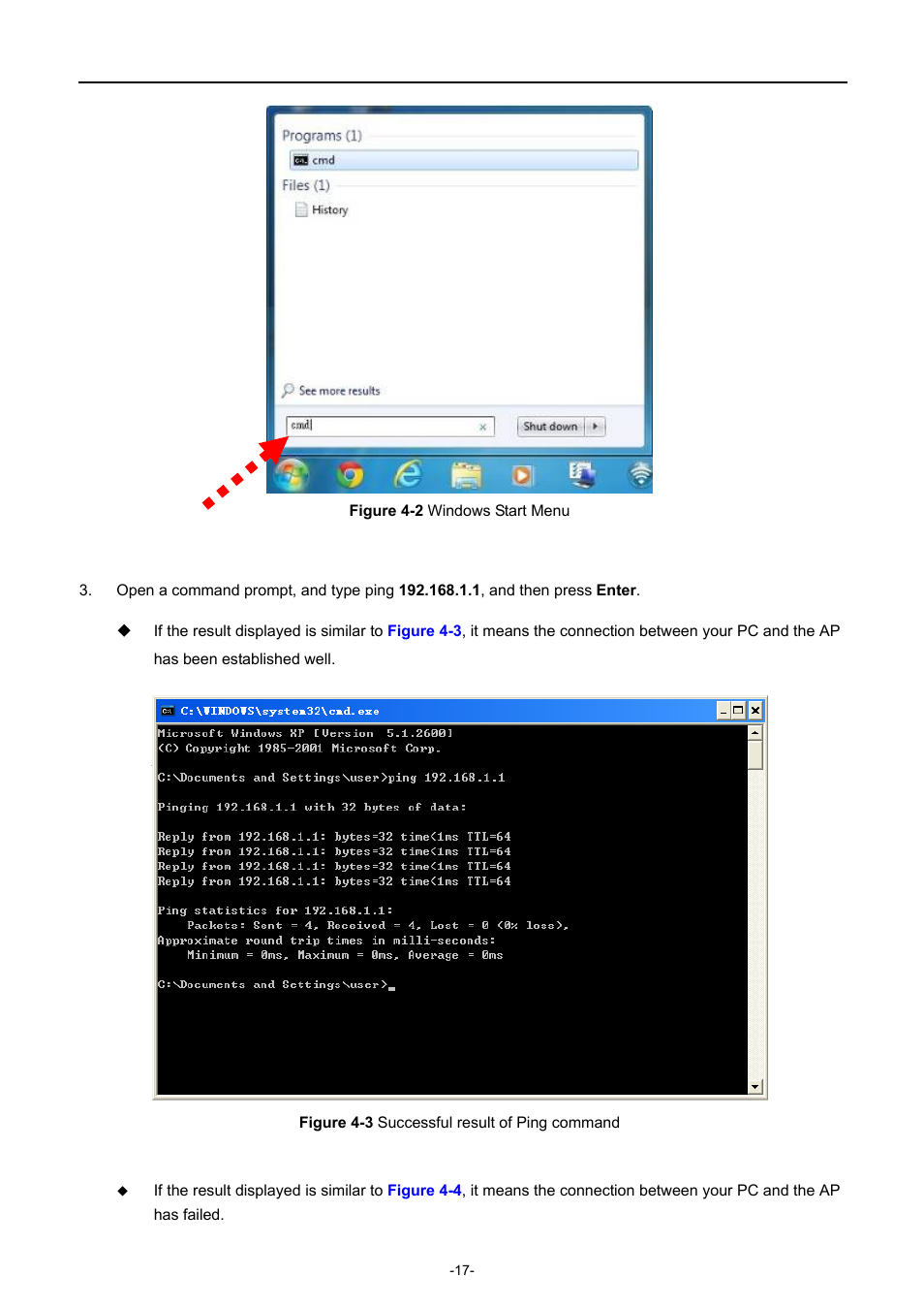 Igure, Indows, Tart | Uccessful result of, Ing command | PLANET WNAP-6308 User Manual | Page 27 / 107