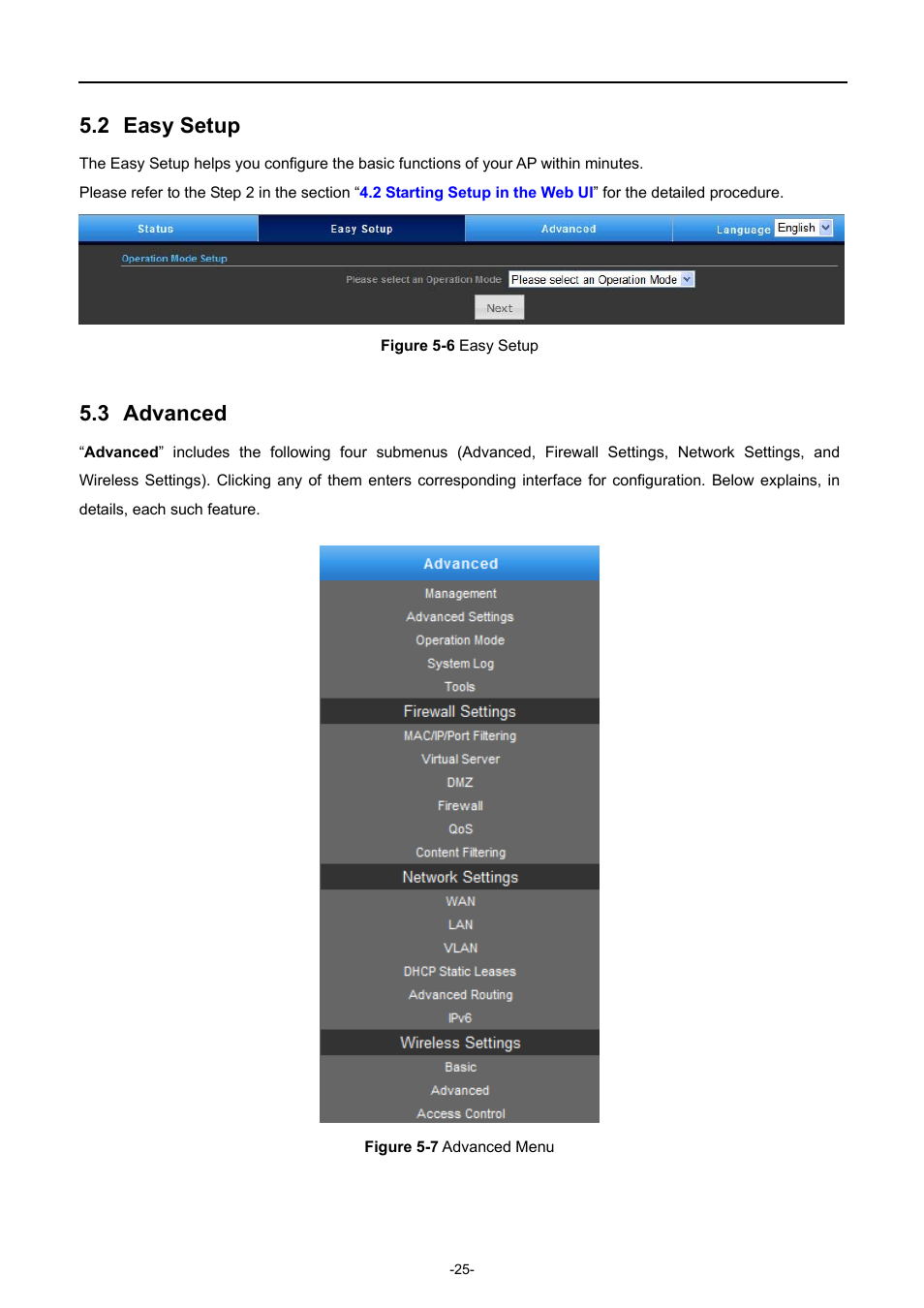 2 easy setup, 3 advanced, Easy setup | Advanced, Igure, Etup, Dvanced | PLANET WNAP-6308 User Manual | Page 35 / 107