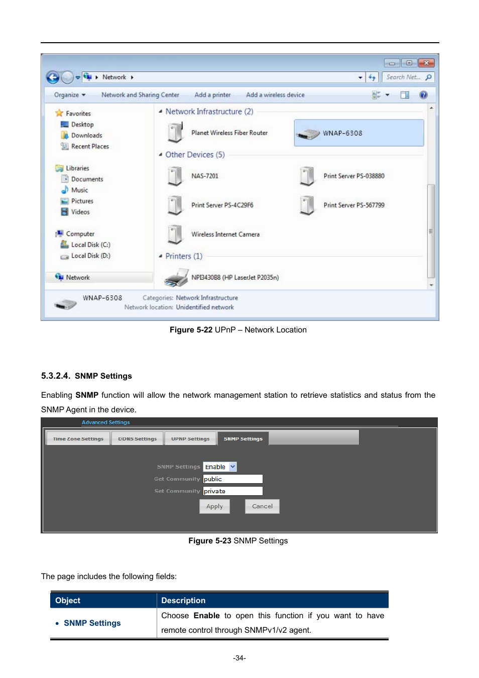 Snmp settings, Igure, Etwork | Ocation, Snmp, Ettings | PLANET WNAP-6308 User Manual | Page 44 / 107