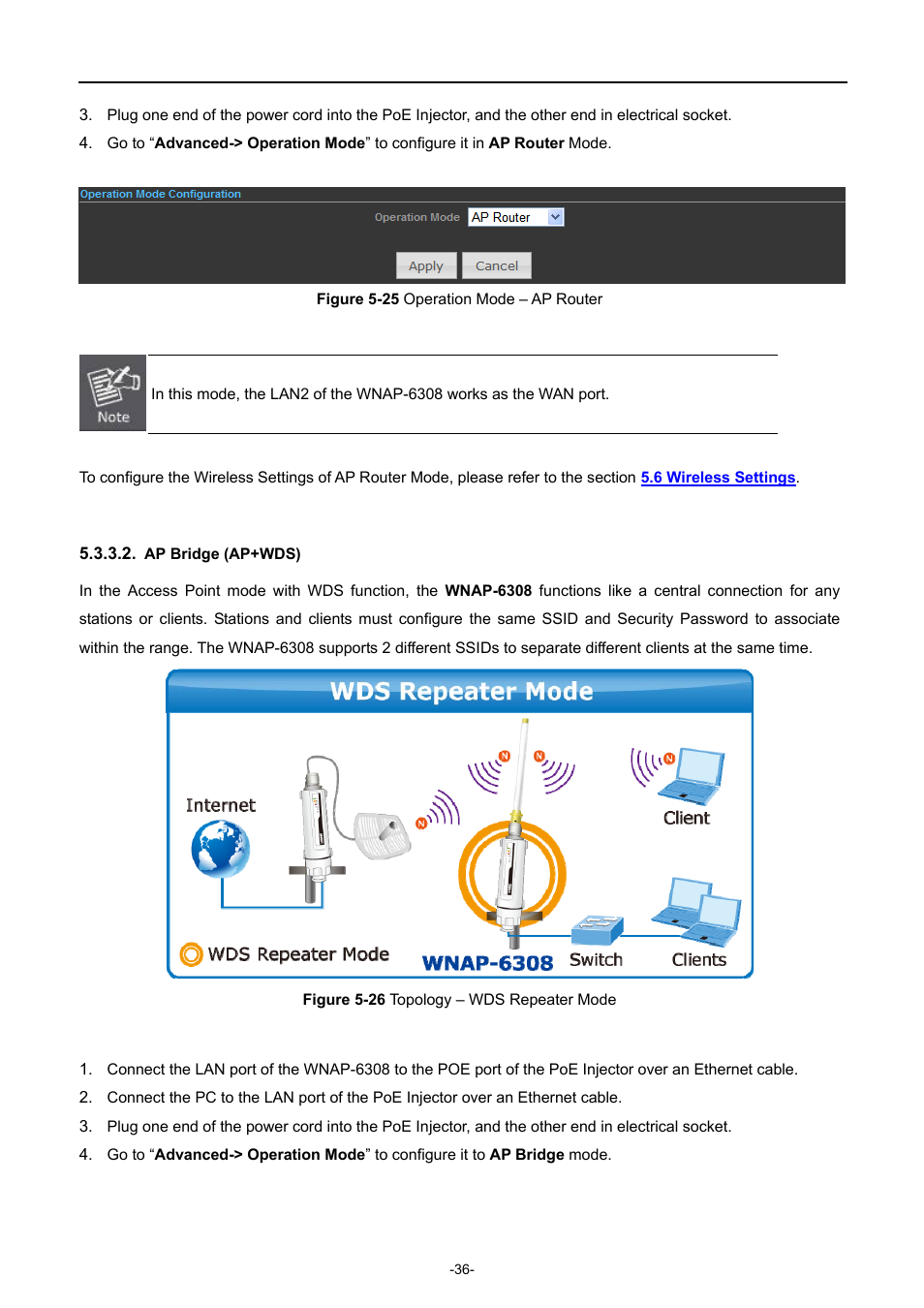 Ap bridge (ap+wds), Igure, Peration | Outer, Opology, Epeater | PLANET WNAP-6308 User Manual | Page 46 / 107