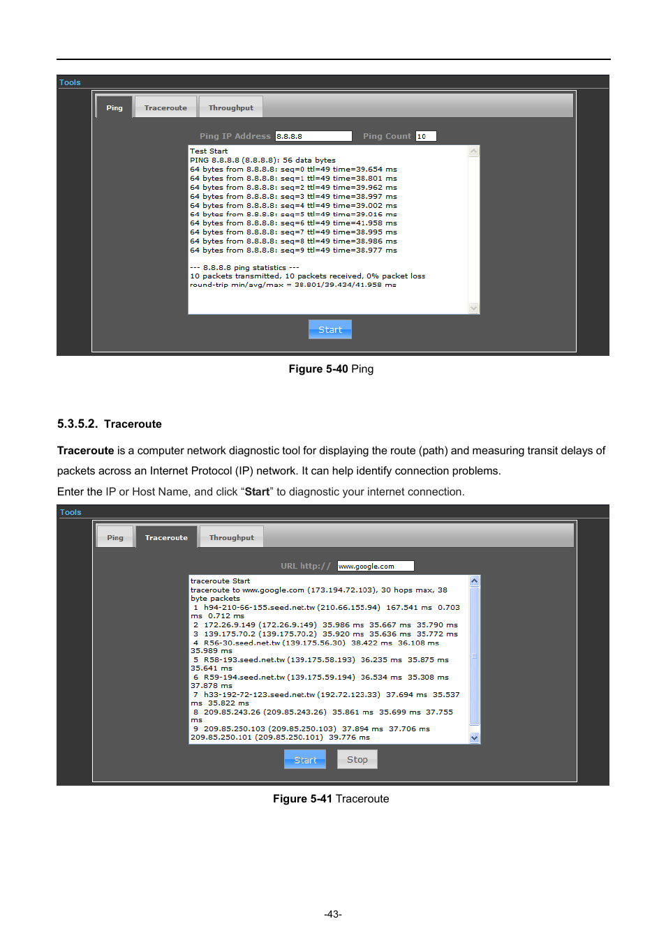 Traceroute, Igure, Raceroute | PLANET WNAP-6308 User Manual | Page 53 / 107