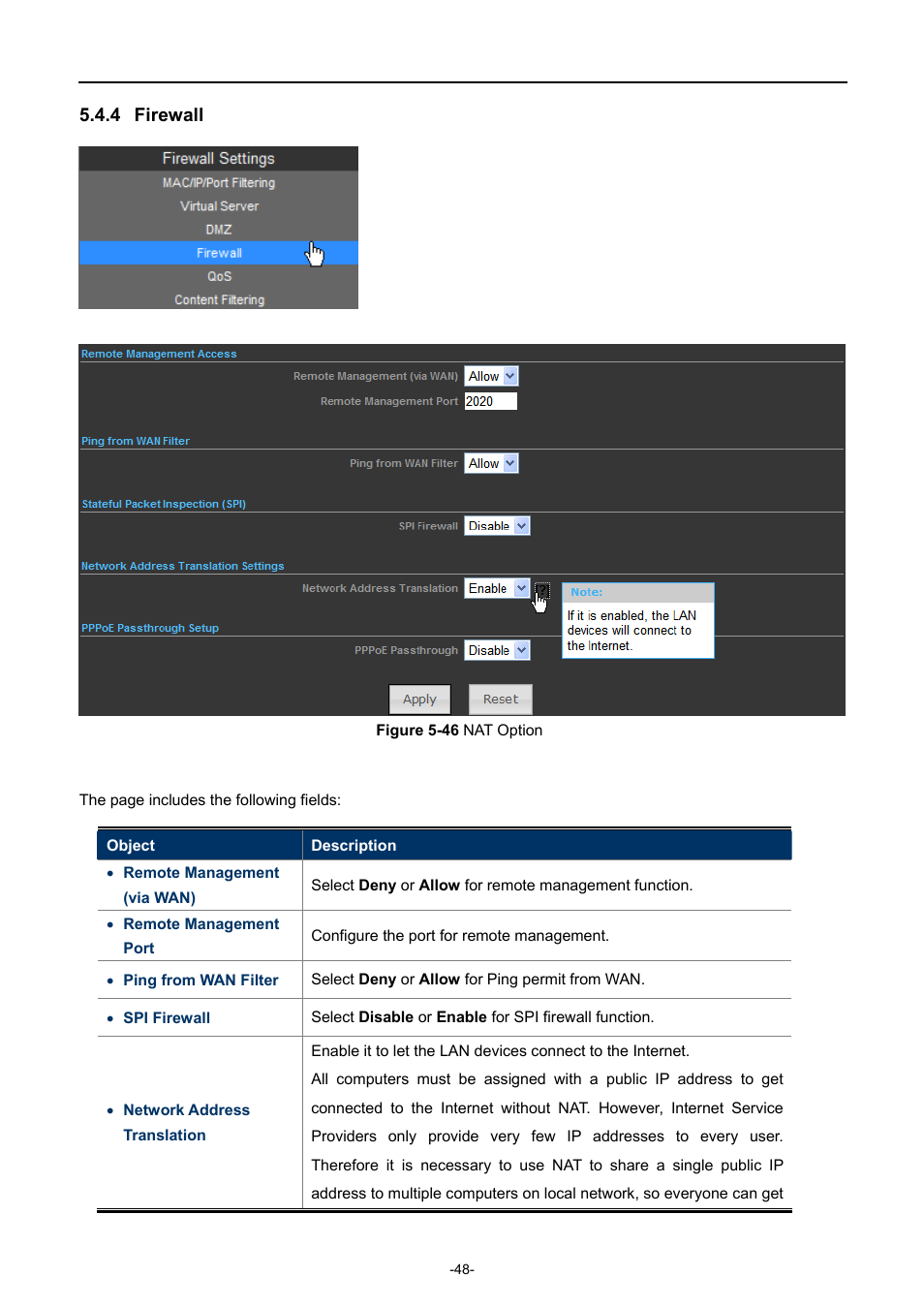 4 firewall, Firewall, Igure | Ption | PLANET WNAP-6308 User Manual | Page 58 / 107