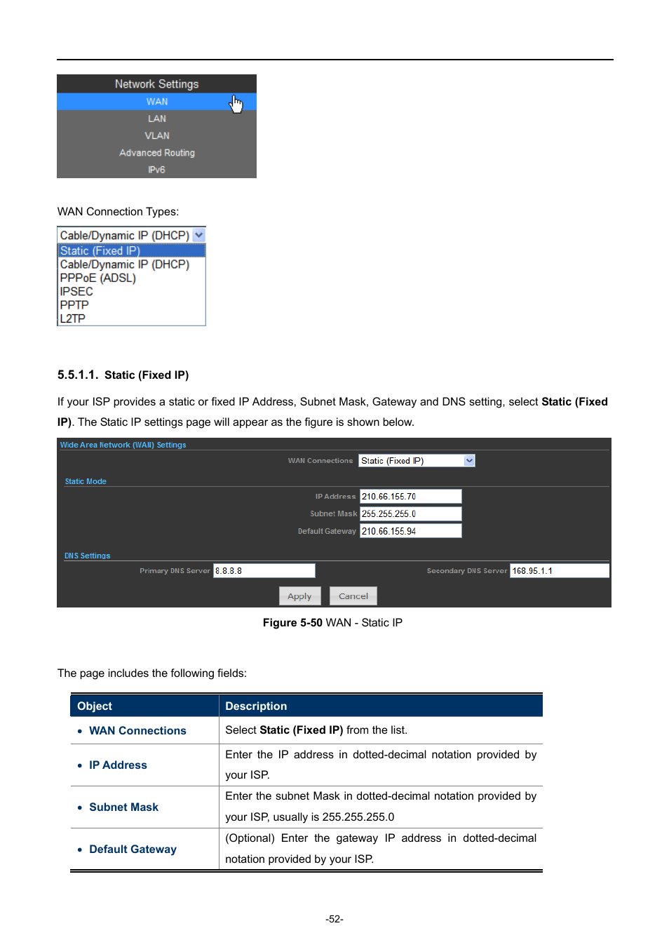 Static (fixed ip), Igure, Tatic | PLANET WNAP-6308 User Manual | Page 62 / 107