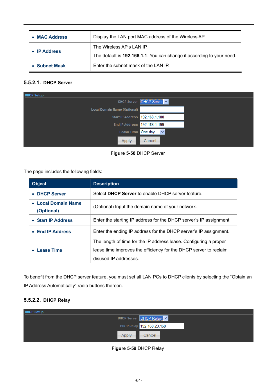 Dhcp server, Dhcp relay, Igure | Dhcp, Erver, Elay | PLANET WNAP-6308 User Manual | Page 71 / 107