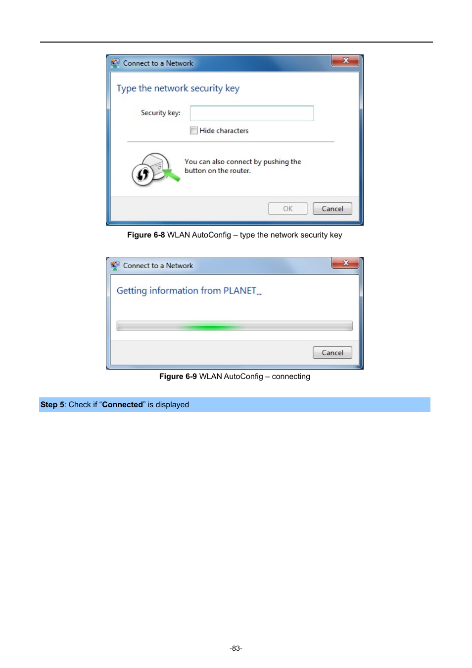 Igure, Wlan, Onfig | Type the network security key, Connecting | PLANET WNAP-6308 User Manual | Page 93 / 107