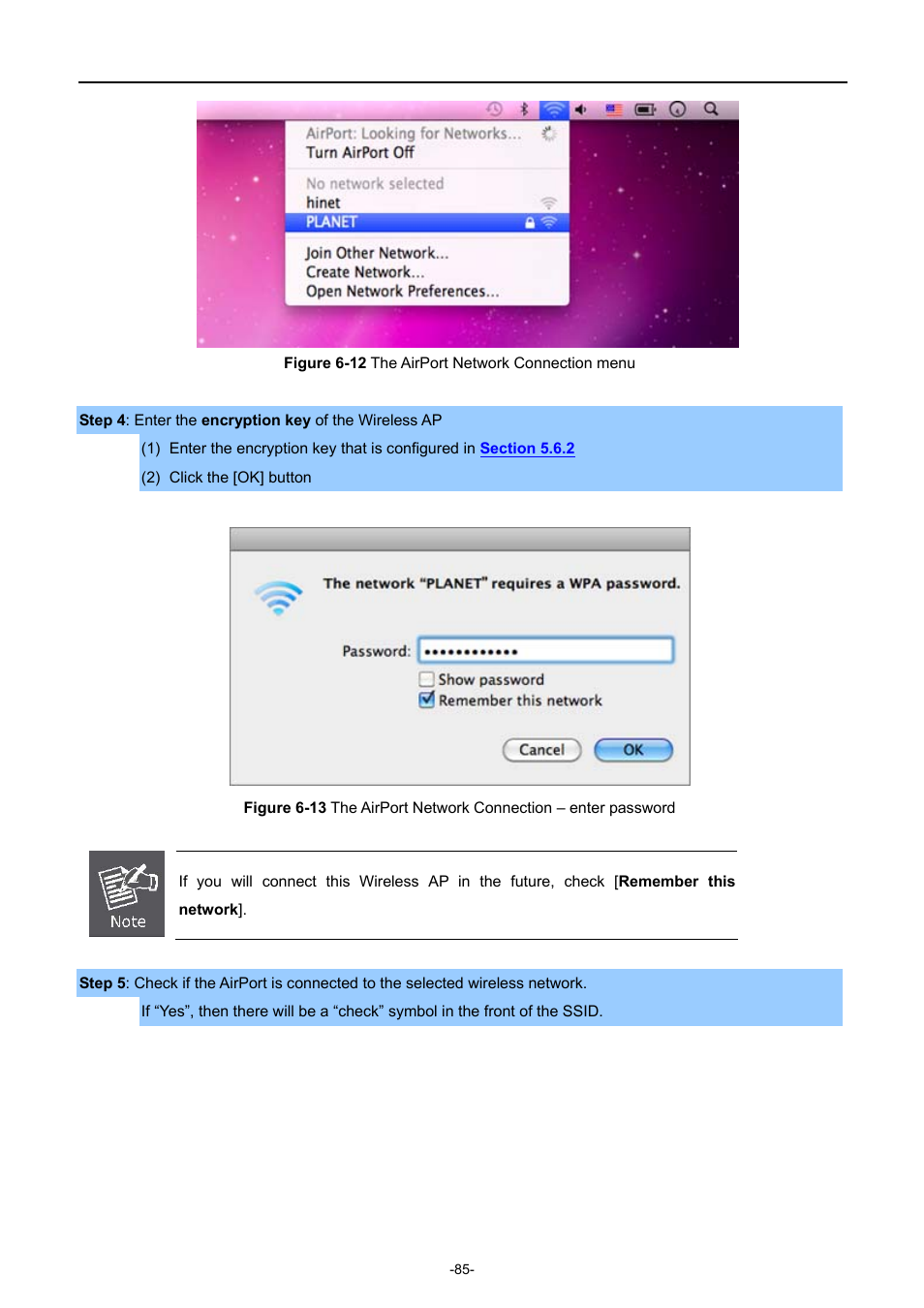 Igure, Etwork, Onnection menu | Onnection, Enter password | PLANET WNAP-6308 User Manual | Page 95 / 107