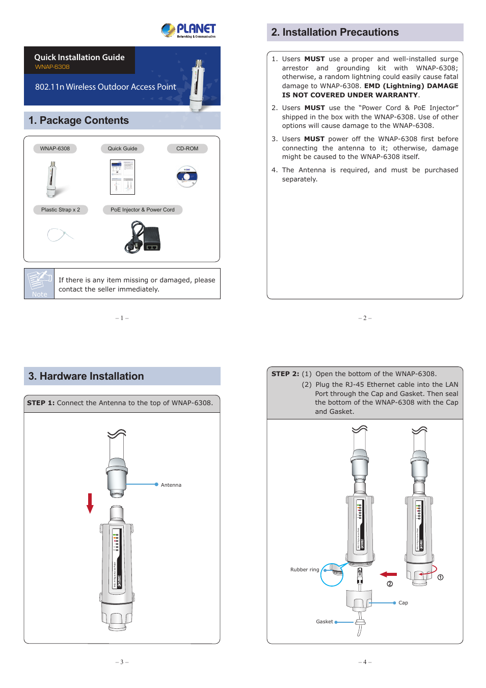 PLANET WNAP-6308 User Manual | 2 pages