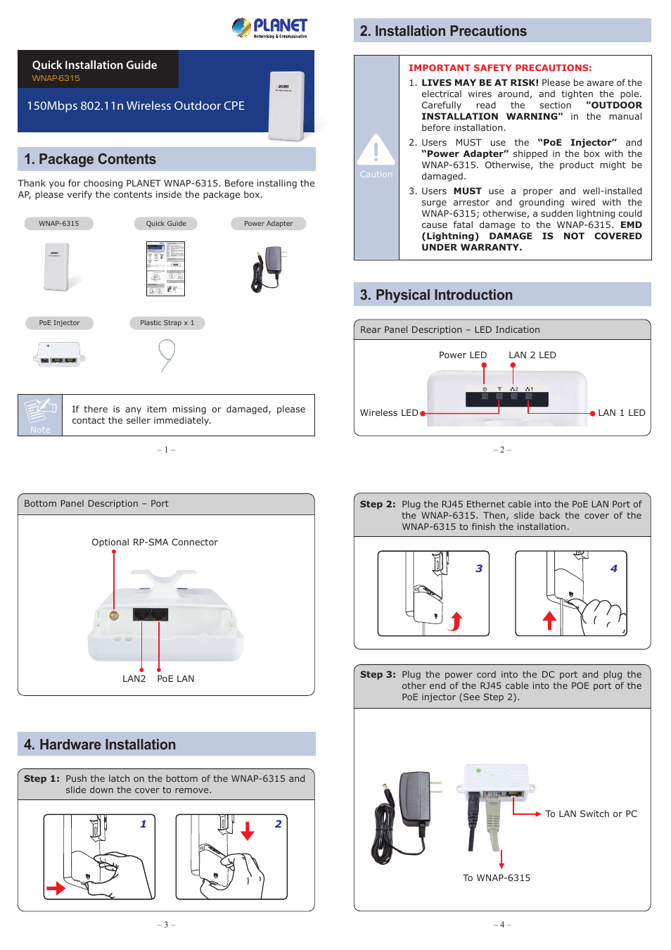 PLANET WNAP-6315 User Manual | 2 pages