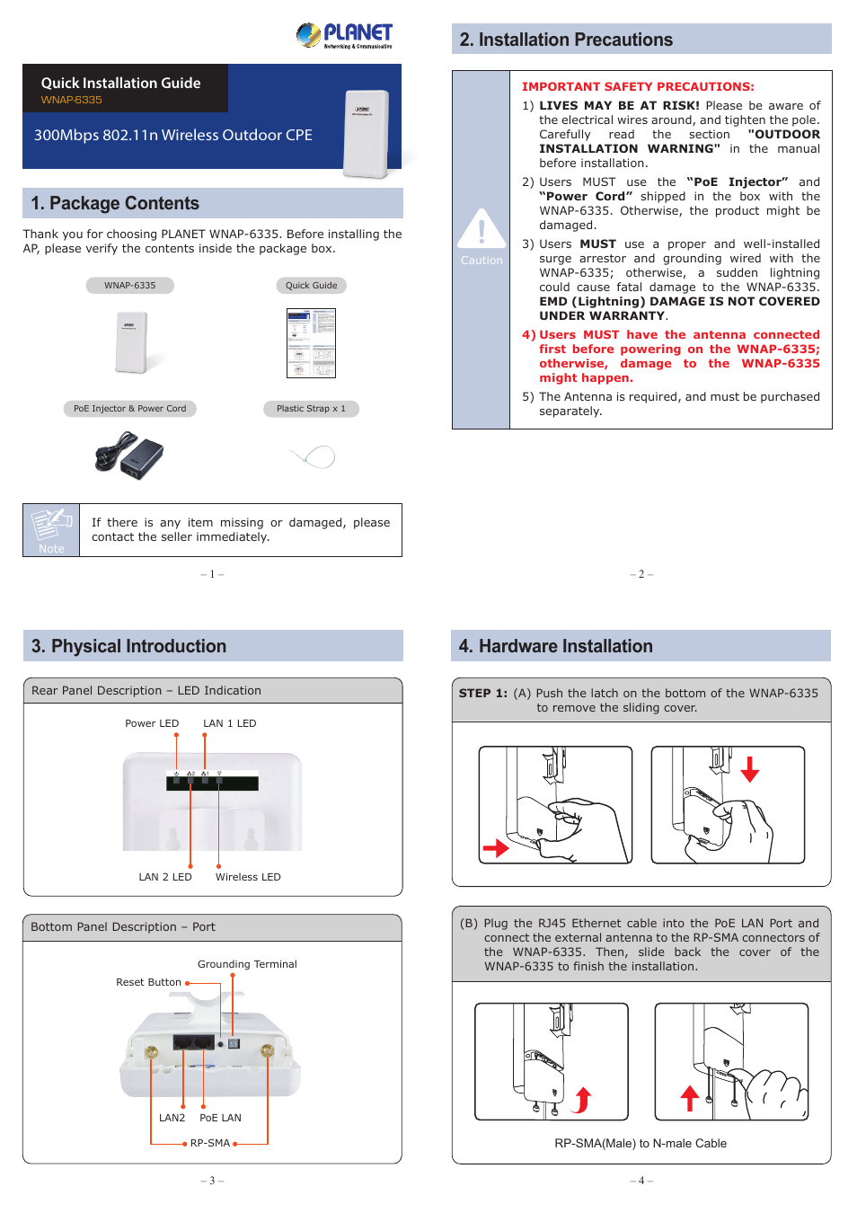 PLANET WNAP-6335 User Manual | 2 pages