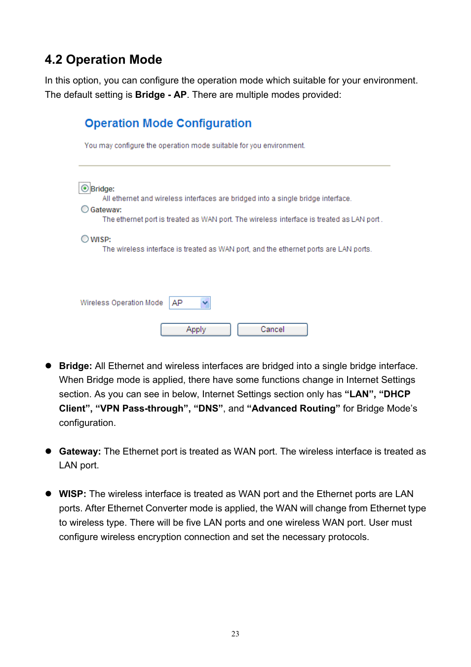 2 operation mode | PLANET WNAP-7200 User Manual | Page 23 / 75