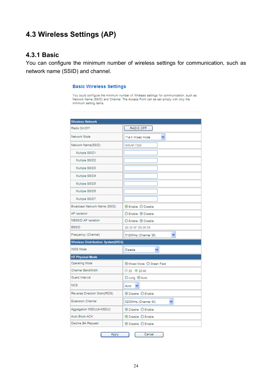 3 wireless settings (ap), 1 basic | PLANET WNAP-7200 User Manual | Page 24 / 75