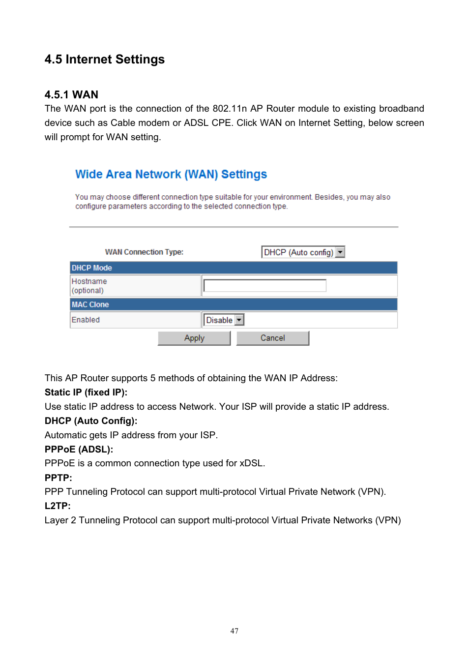 5 internet settings, 1 wan | PLANET WNAP-7200 User Manual | Page 47 / 75