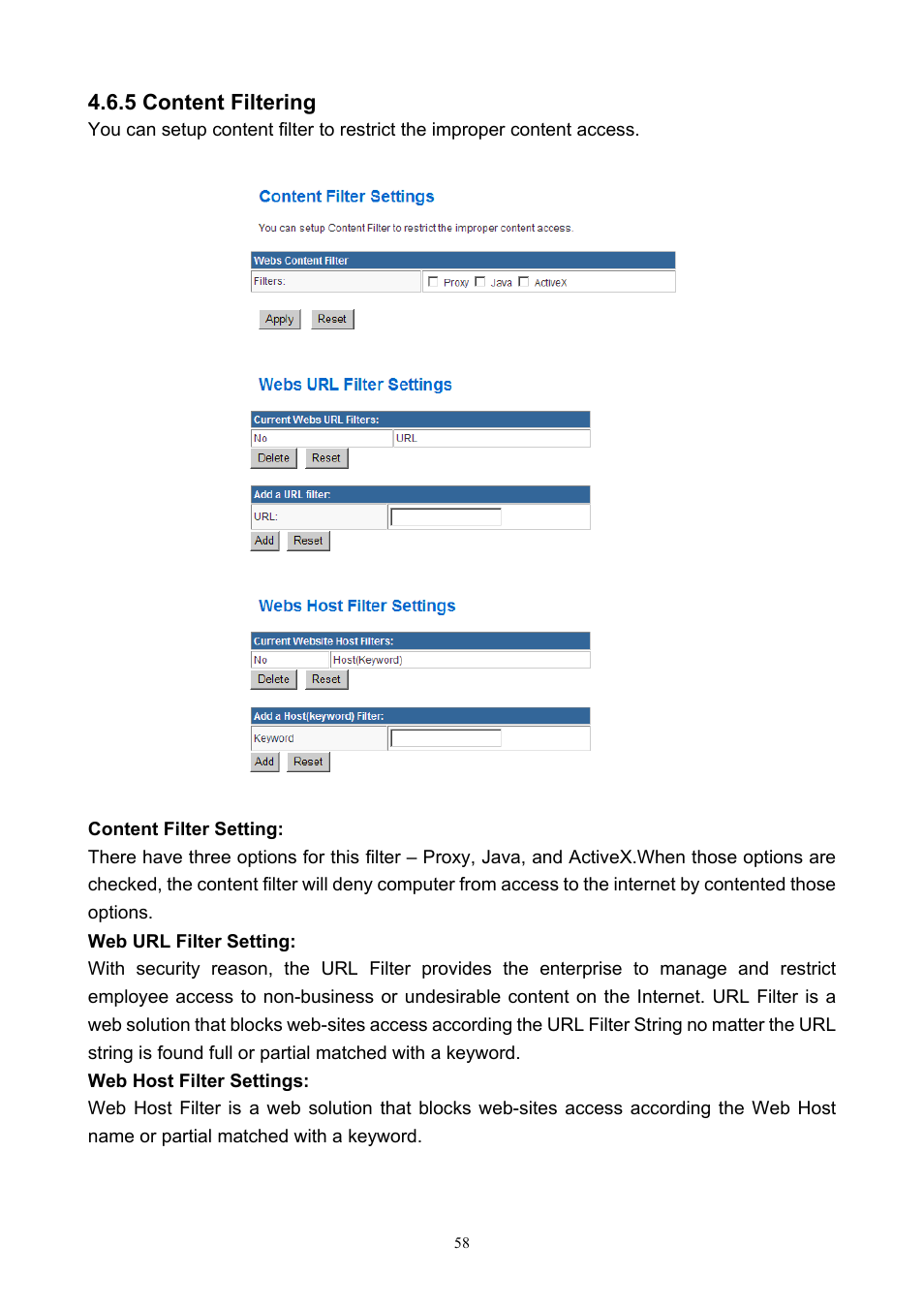 5 content filtering | PLANET WNAP-7200 User Manual | Page 58 / 75