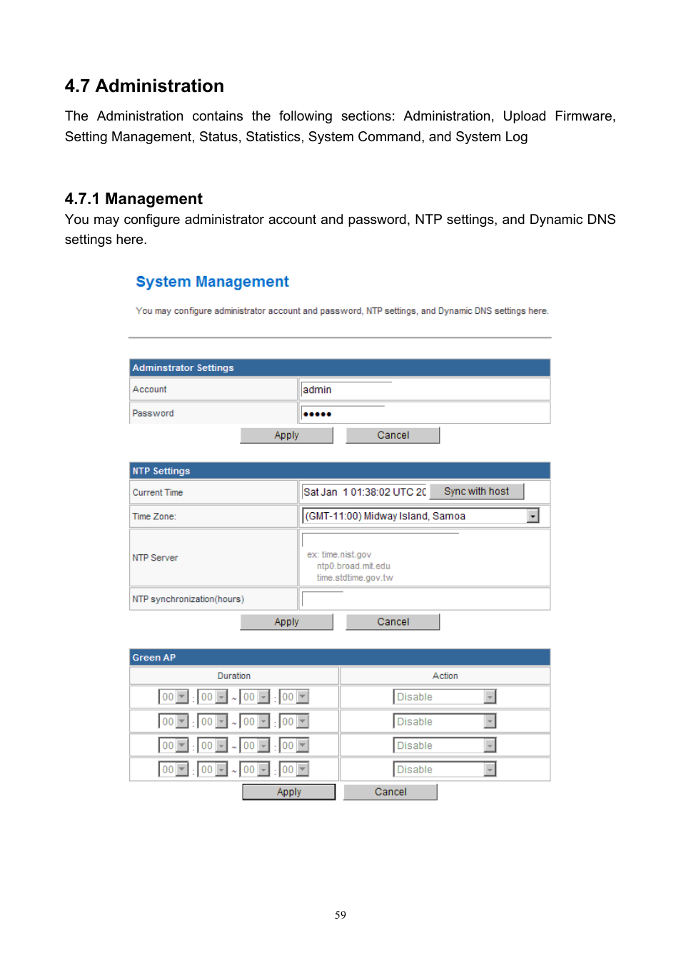7 administration, 1 management | PLANET WNAP-7200 User Manual | Page 59 / 75