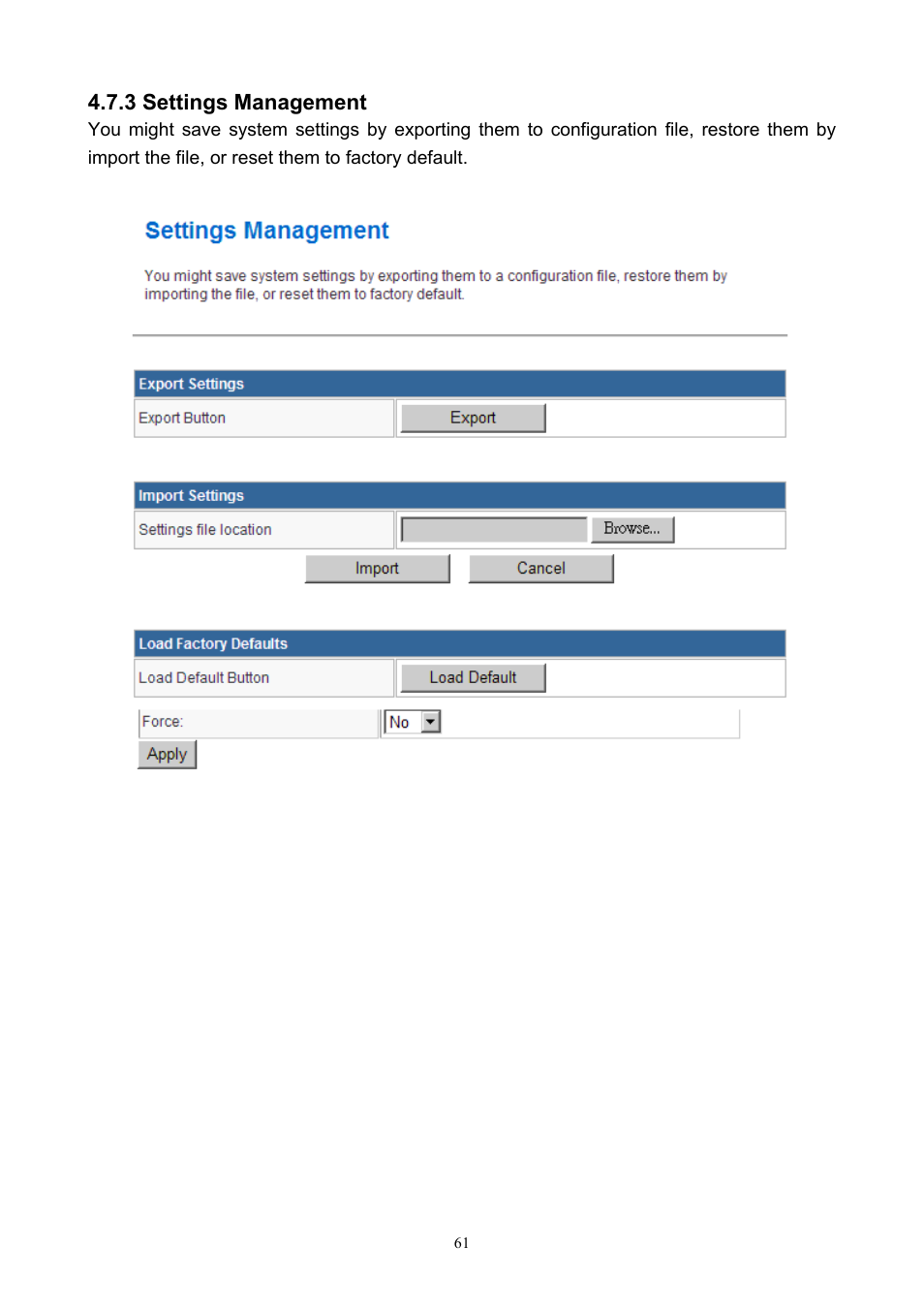 3 settings management | PLANET WNAP-7200 User Manual | Page 61 / 75