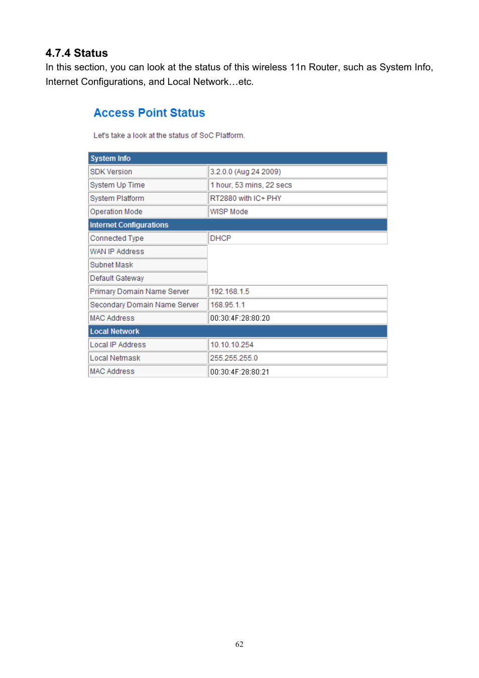 4 status | PLANET WNAP-7200 User Manual | Page 62 / 75