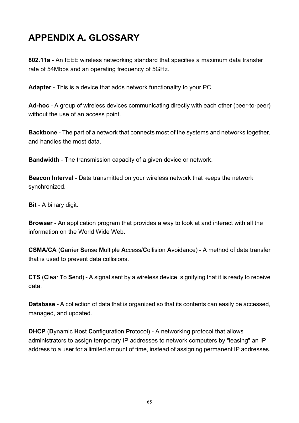 Appendix a. glossary | PLANET WNAP-7200 User Manual | Page 65 / 75