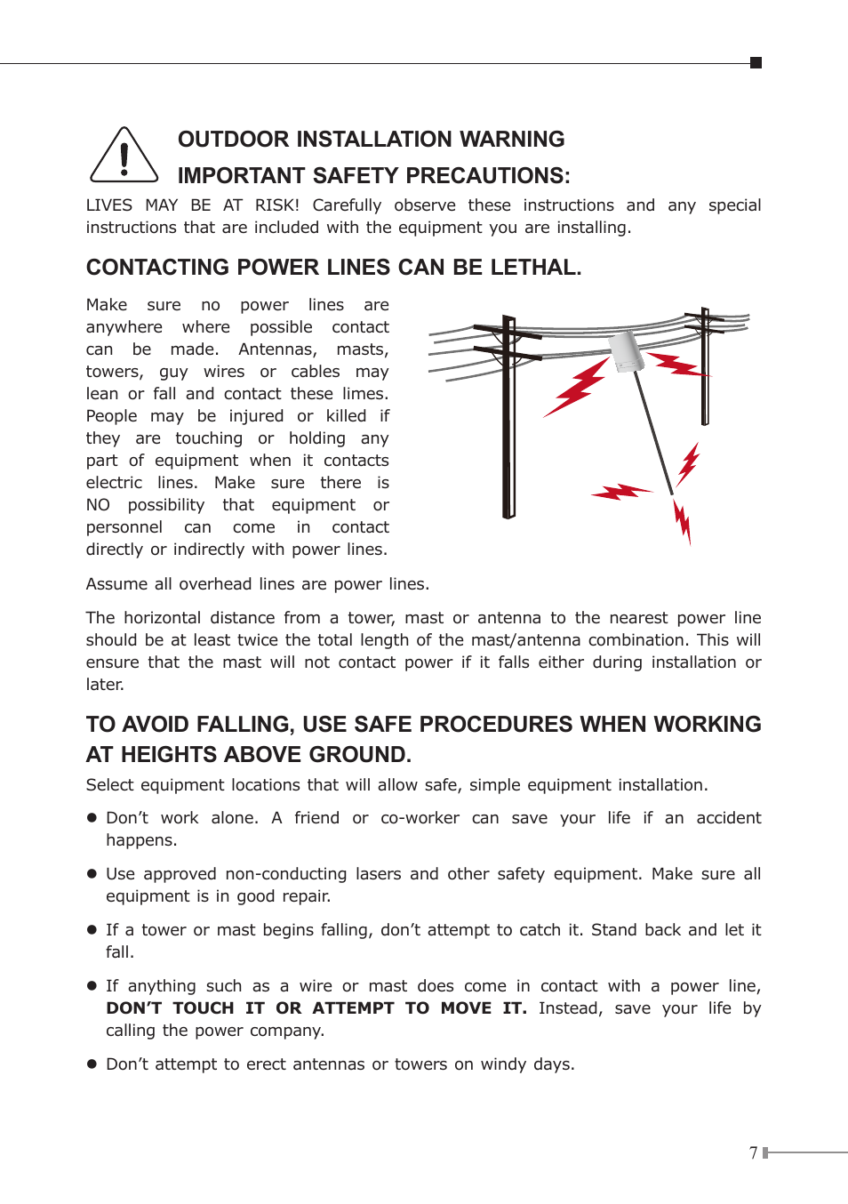 Contacting power lines can be lethal | PLANET WNAP-7200 User Manual | Page 7 / 12