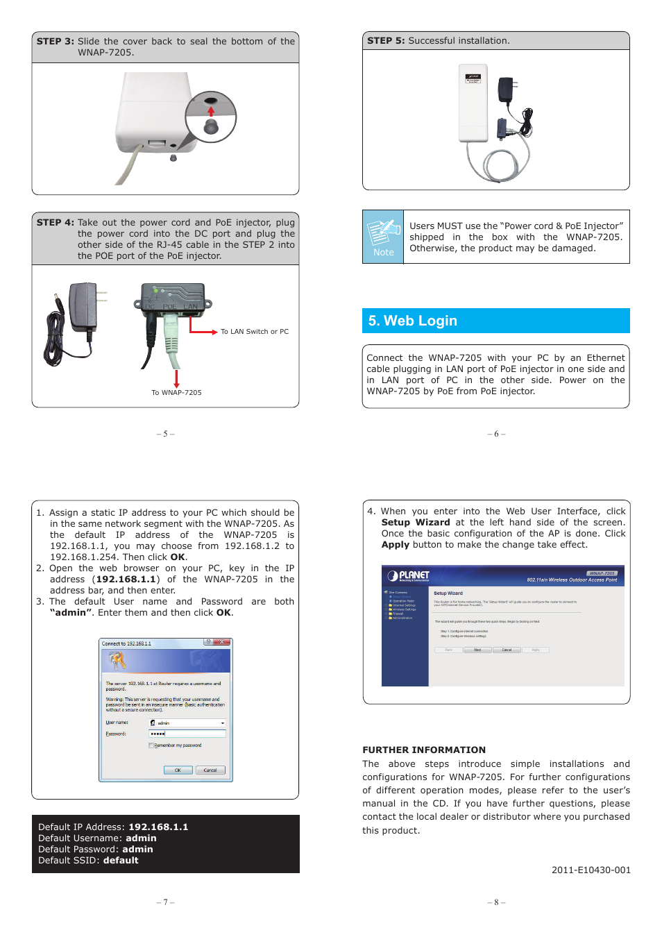 11a/n wireless outdoor access point, 5ghz, Wnap-7205 | Physical introduction, Web login | PLANET WNAP-7205 User Manual | Page 2 / 2