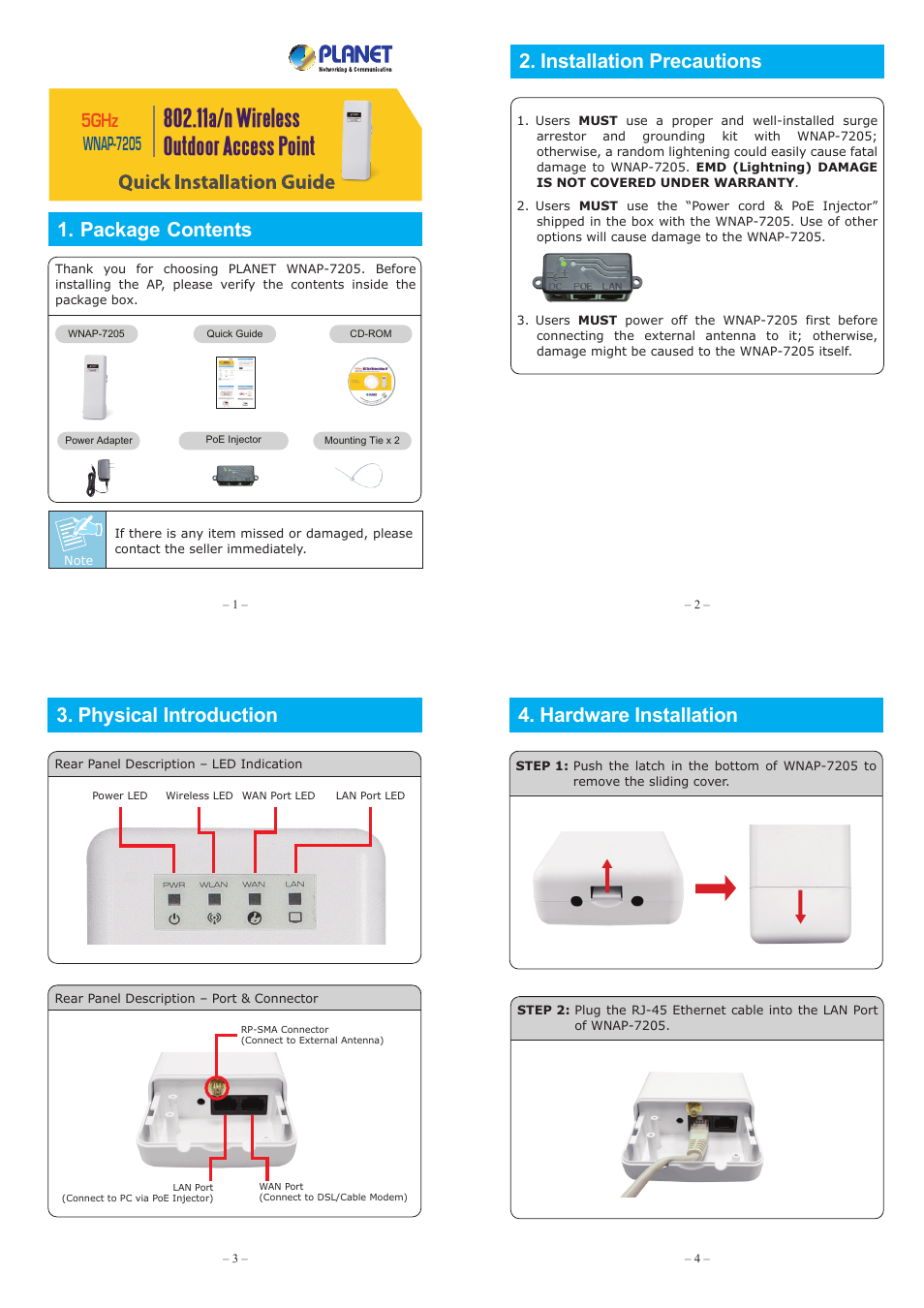 PLANET WNAP-7205 User Manual | 2 pages