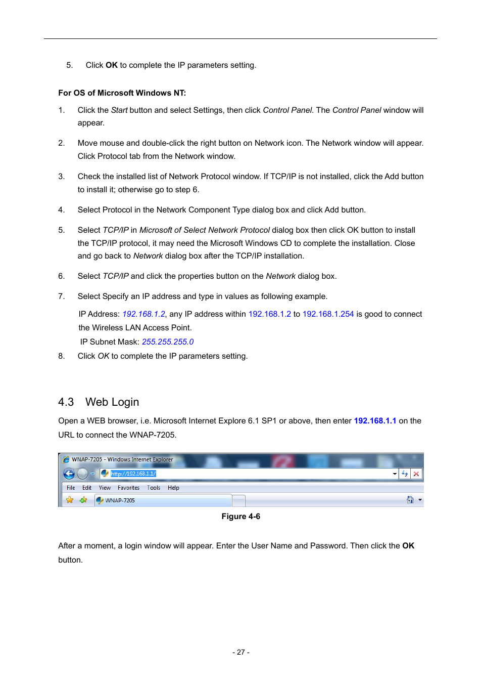 3 web login | PLANET WNAP-7205 User Manual | Page 27 / 107