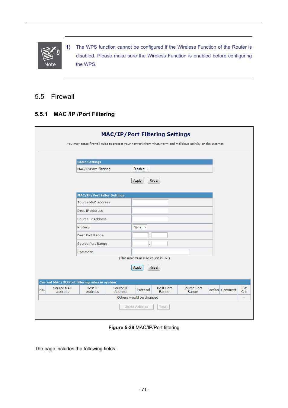 5 firewall, 1 mac /ip /port filtering | PLANET WNAP-7205 User Manual | Page 71 / 107
