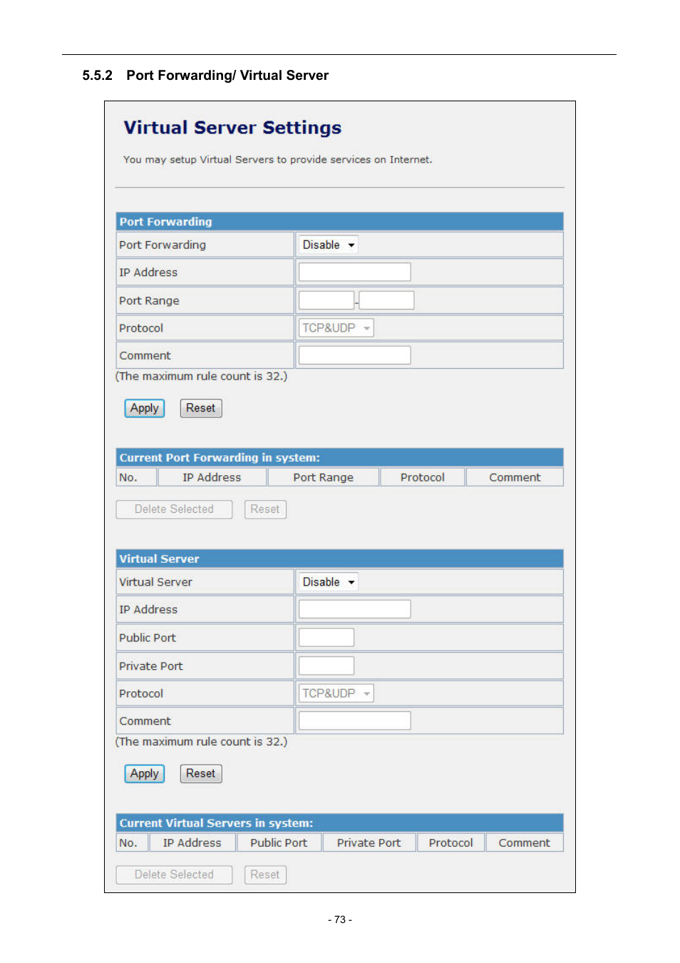 2 port forwarding/ virtual server | PLANET WNAP-7205 User Manual | Page 73 / 107