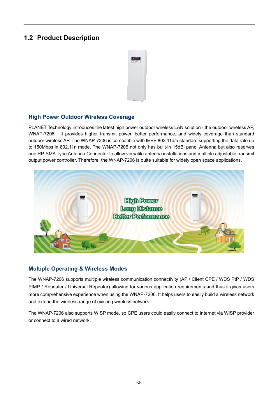 2 product description, Product description | PLANET WNAP-7206 User Manual | Page 10 / 171