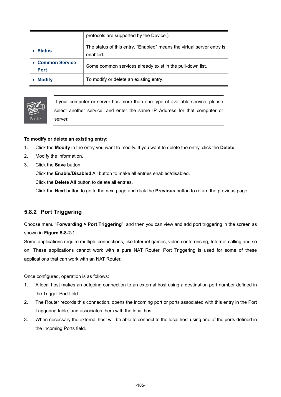2 port triggering, Port triggering | PLANET WNAP-7206 User Manual | Page 113 / 171