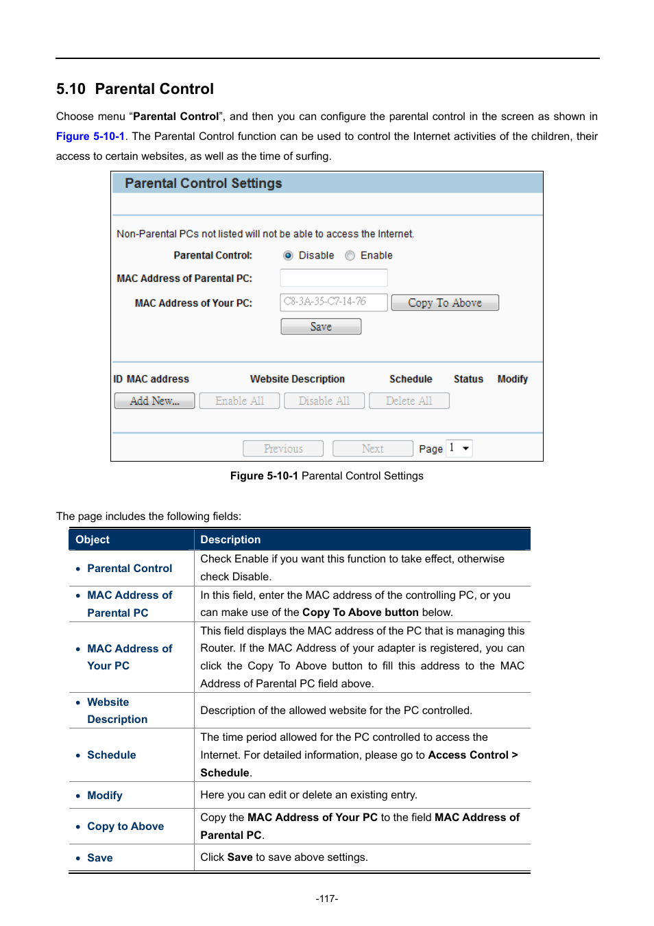 10 parental control, Parental control | PLANET WNAP-7206 User Manual | Page 125 / 171