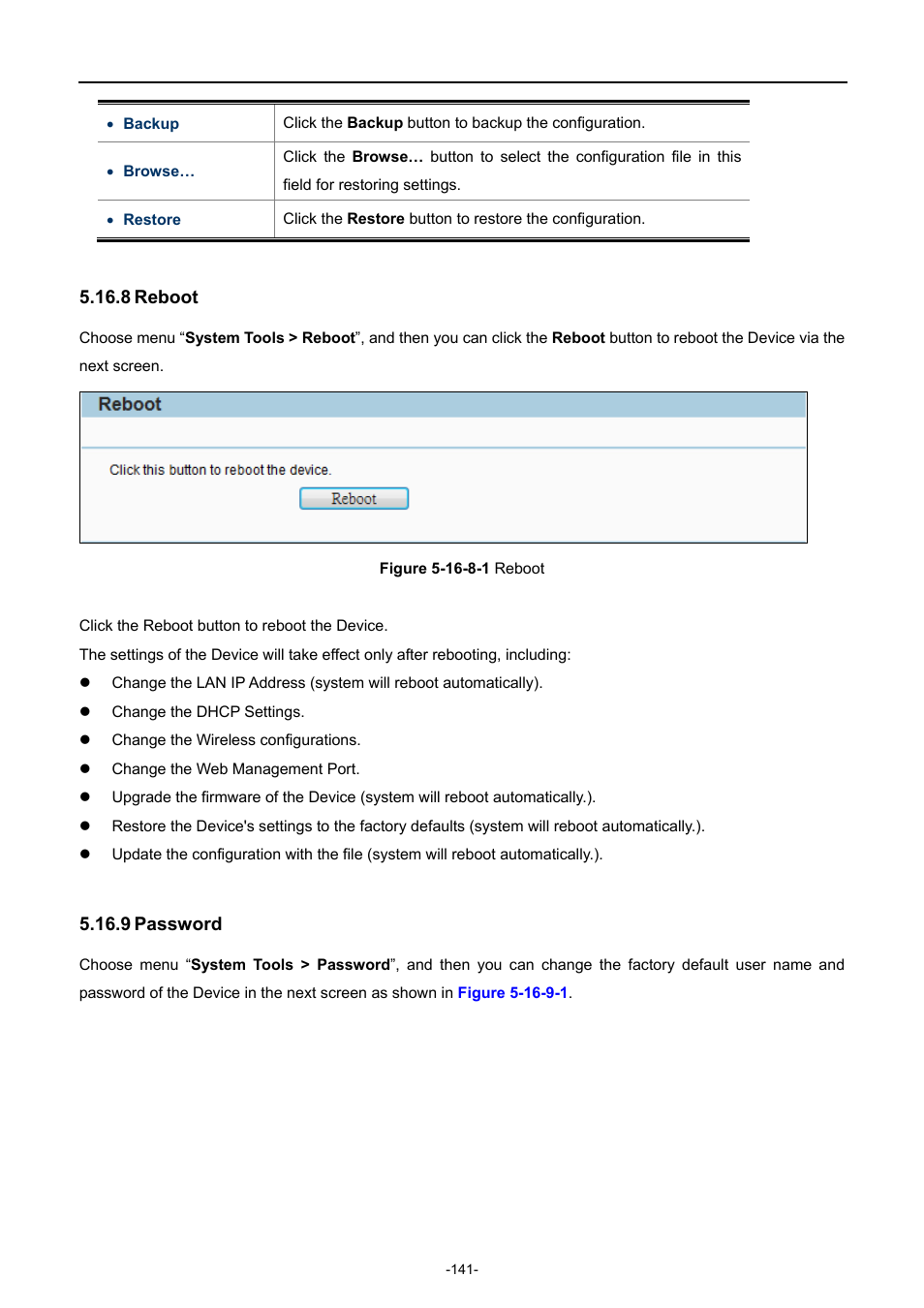 8 reboot, 9 password, Reboot | Password | PLANET WNAP-7206 User Manual | Page 149 / 171