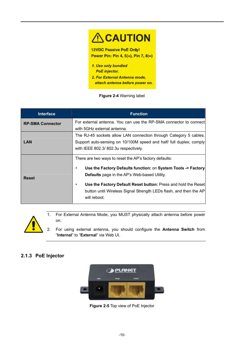 3 poe injector, Poe injector | PLANET WNAP-7206 User Manual | Page 18 / 171