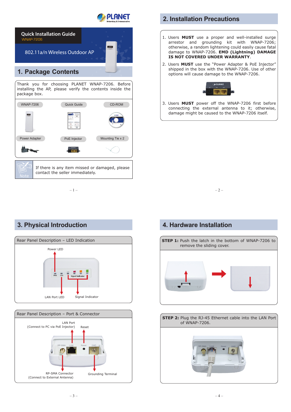 PLANET WNAP-7206 User Manual | 2 pages