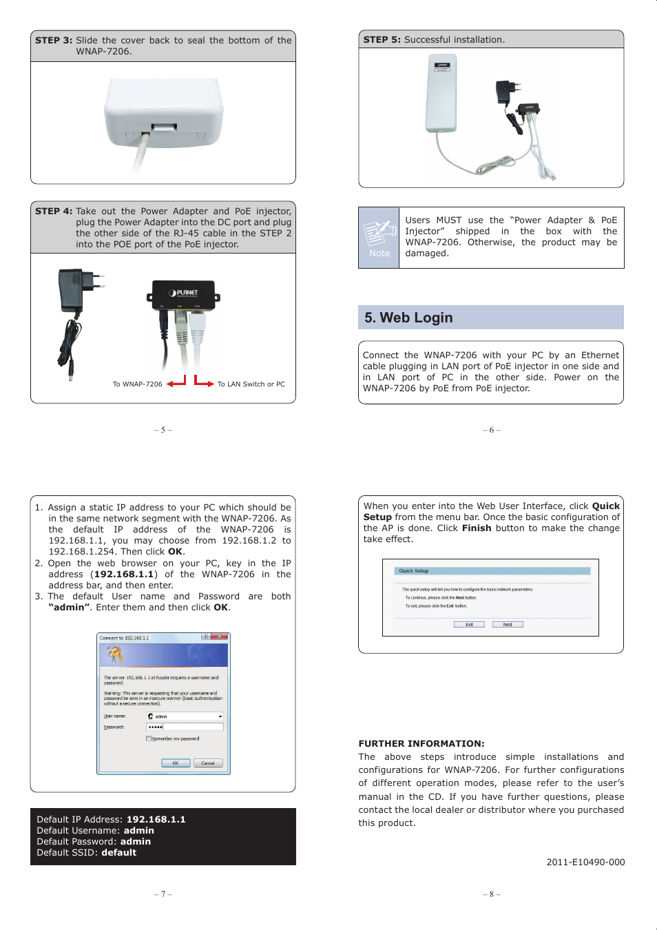 Package contents, Installation precautions 4. hardware installation, Physical introduction | Web login | PLANET WNAP-7206 User Manual | Page 2 / 2