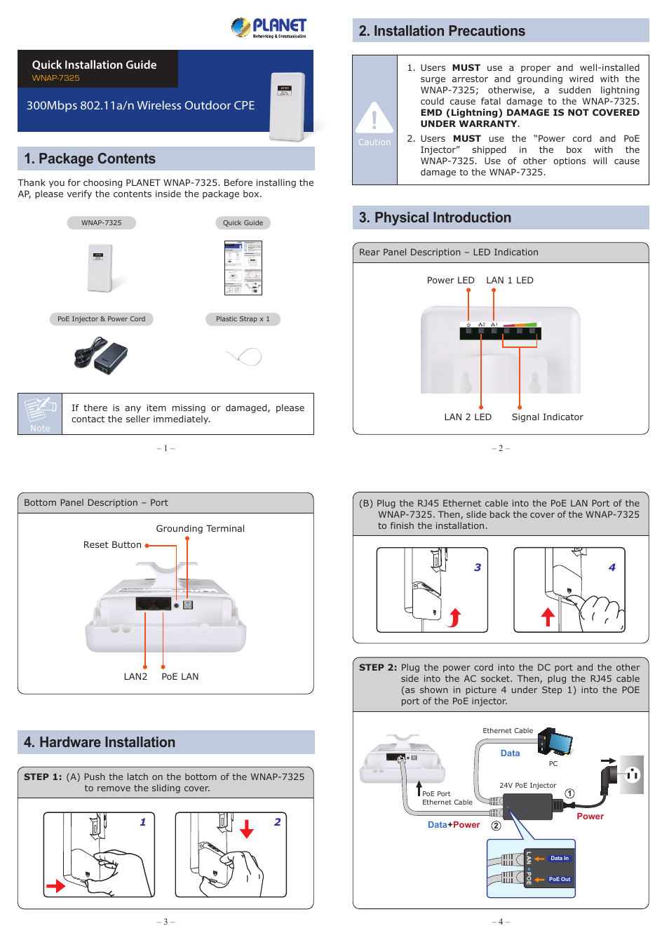 PLANET WNAP-7325 User Manual | 2 pages