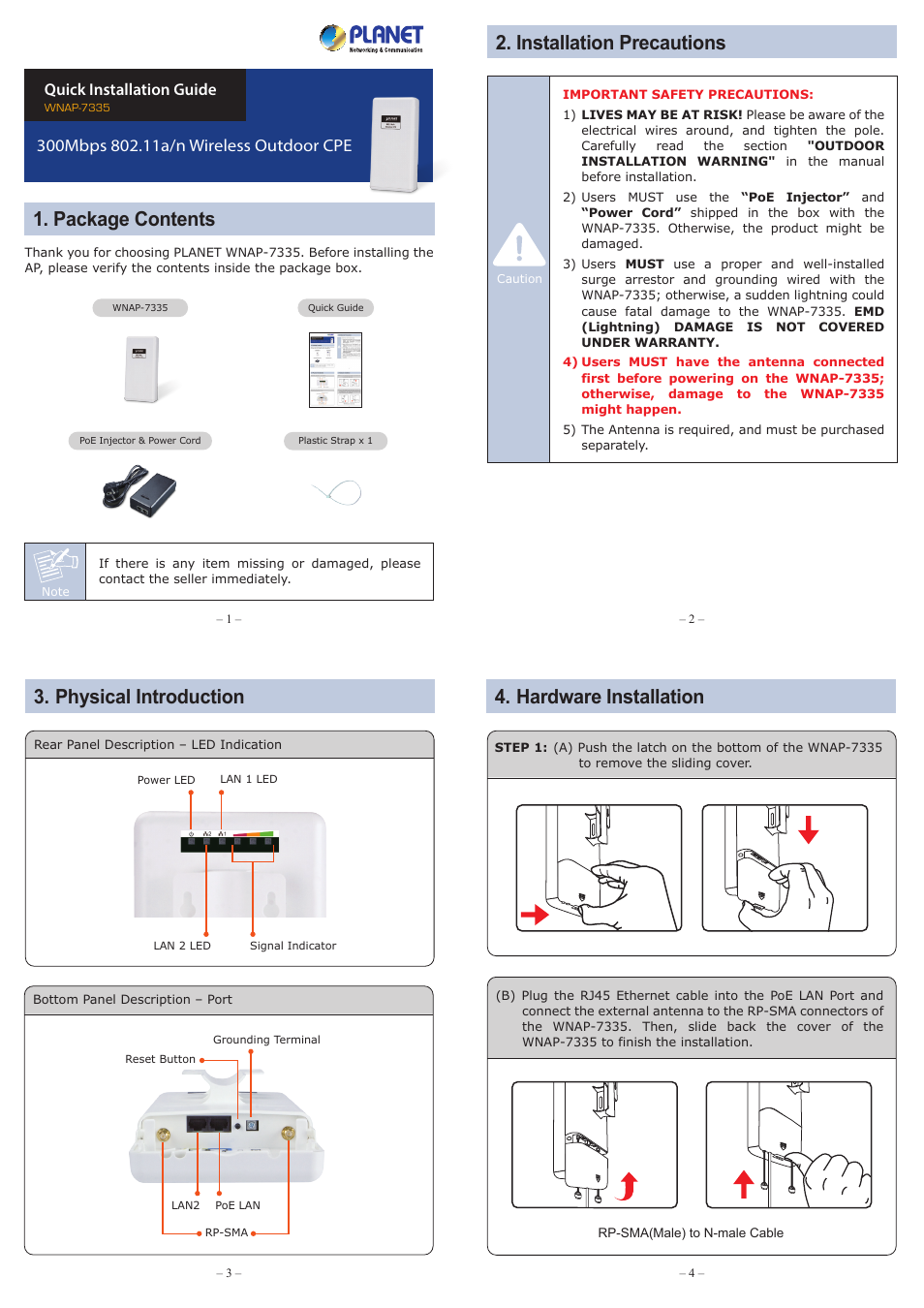 PLANET WNAP-7335 User Manual | 2 pages