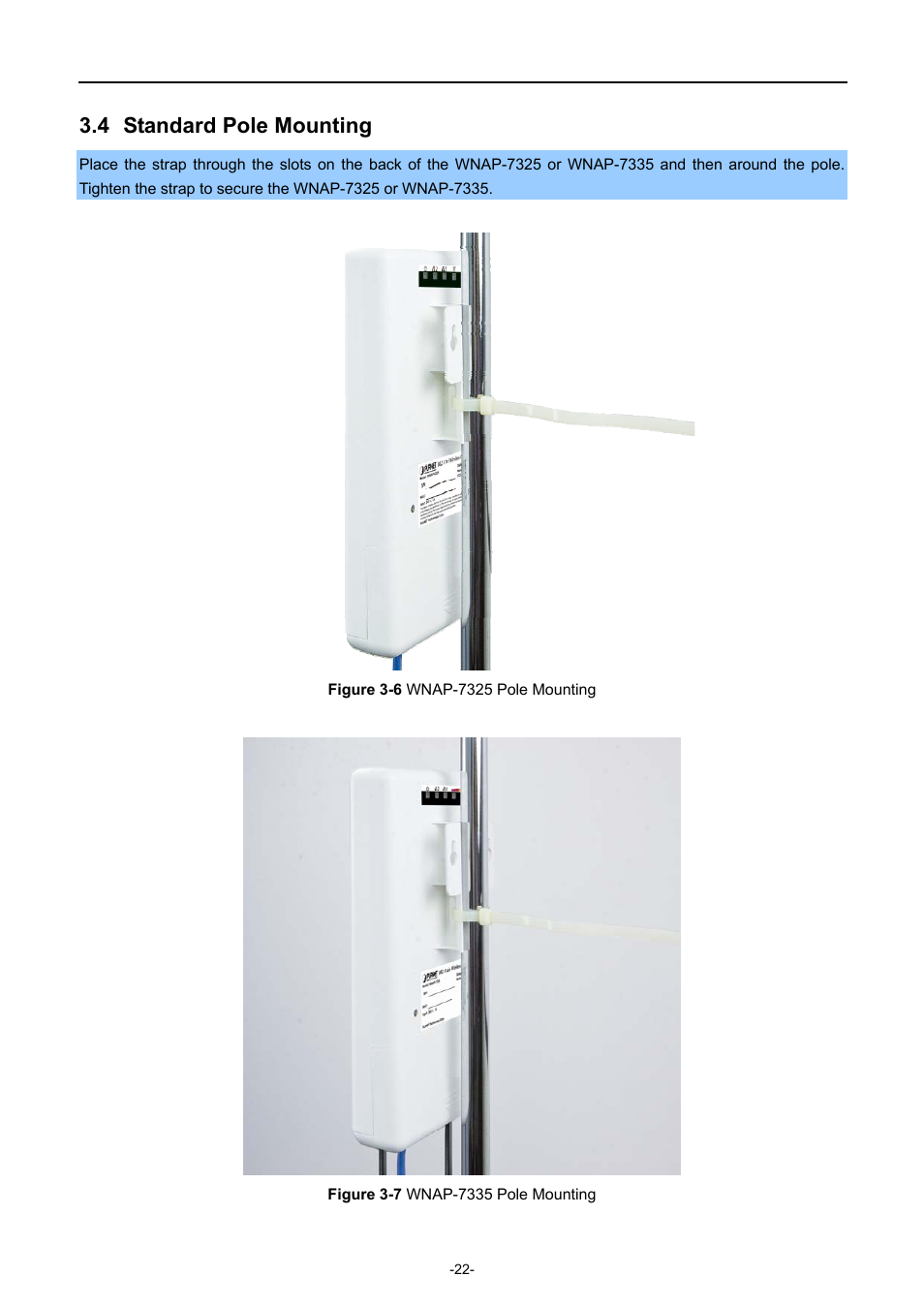 4 standard pole mounting, Standard pole mounting, Igure | Wnap-7325, Ounting, Wnap-7335 | PLANET WNAP-7335 User Manual | Page 23 / 95