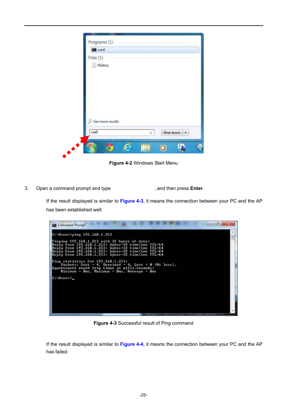 Igure, Indows, Tart | Uccessful result of, Ing command | PLANET WNAP-7335 User Manual | Page 26 / 95