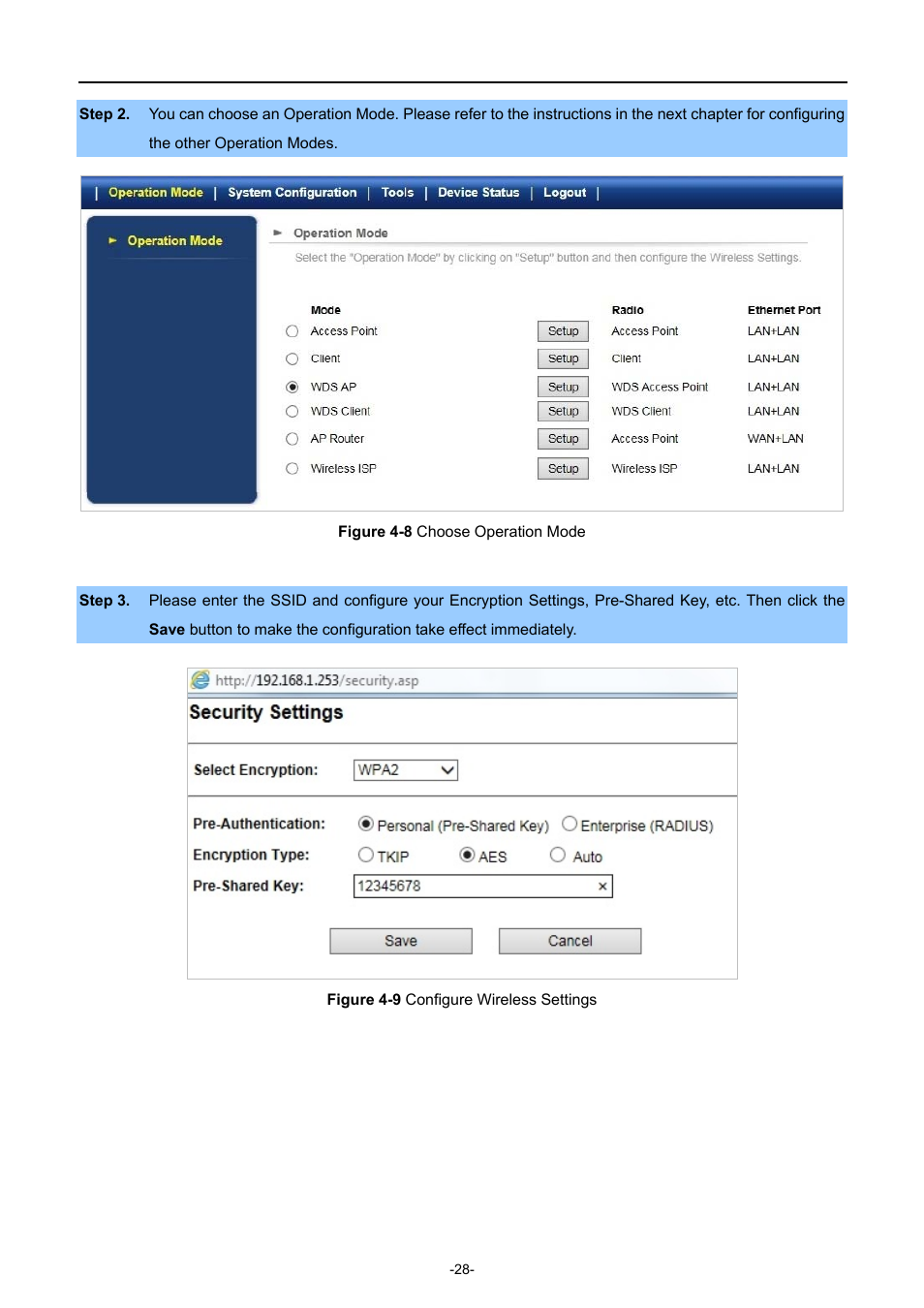 Igure, Hoose, Peration | Onfigure, Ireless, Ettings | PLANET WNAP-7335 User Manual | Page 29 / 95