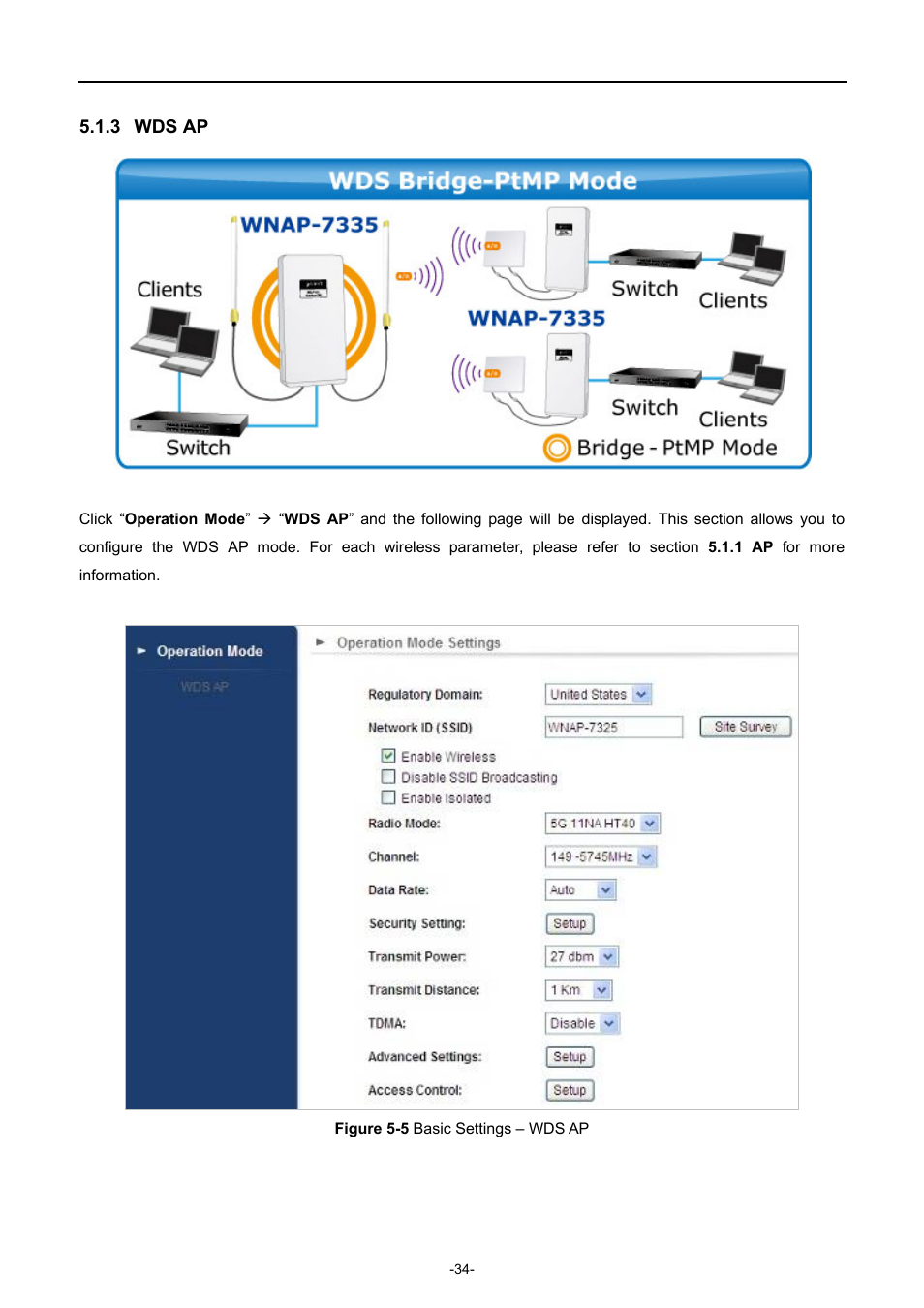 3 wds ap, Wds ap, Igure | Asic, Ettings | PLANET WNAP-7335 User Manual | Page 35 / 95