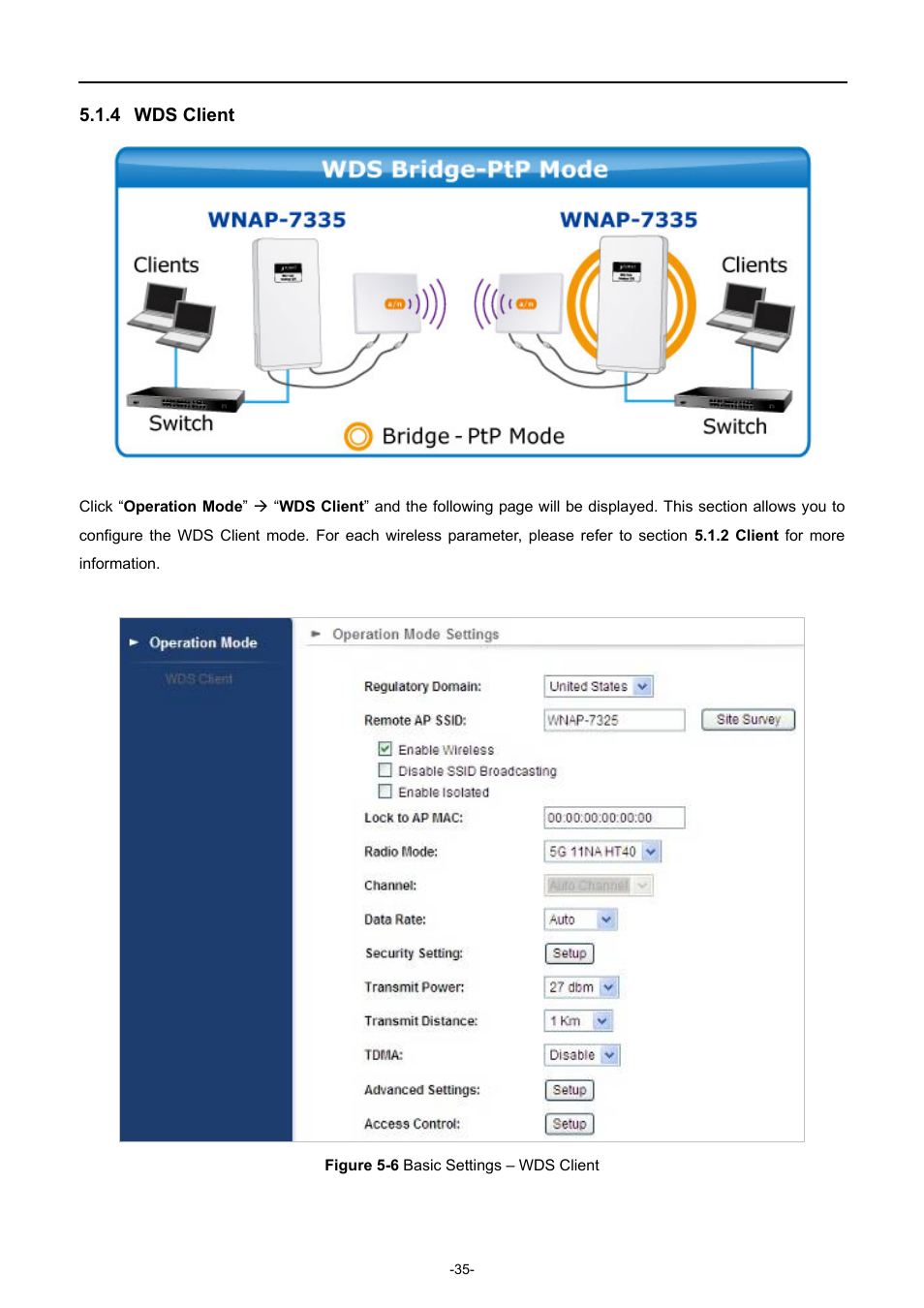 4 wds client, Wds client, Igure | Asic, Ettings, Lient | PLANET WNAP-7335 User Manual | Page 36 / 95