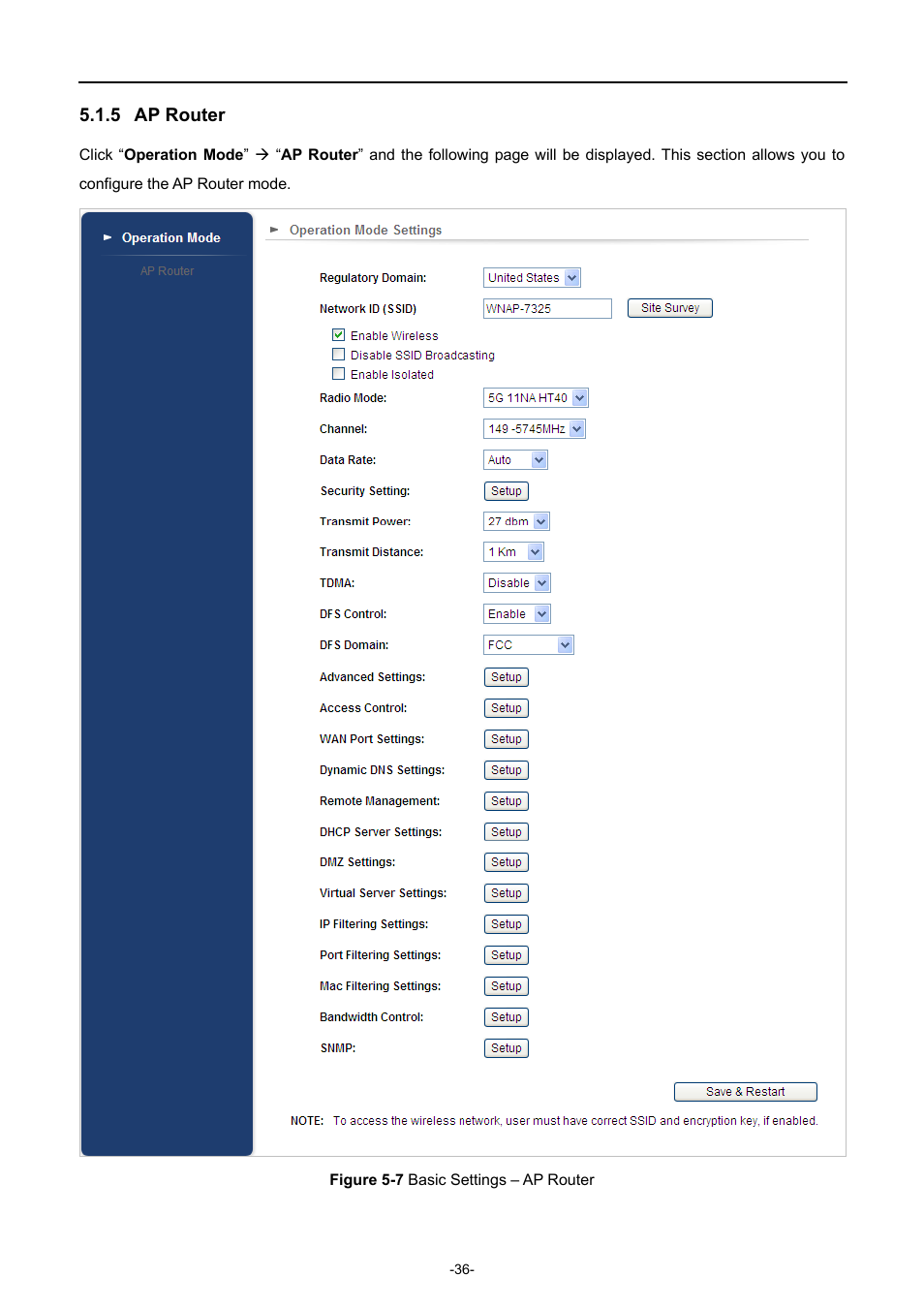 5 ap router, Ap router, Igure | Asic, Ettings, Outer | PLANET WNAP-7335 User Manual | Page 37 / 95