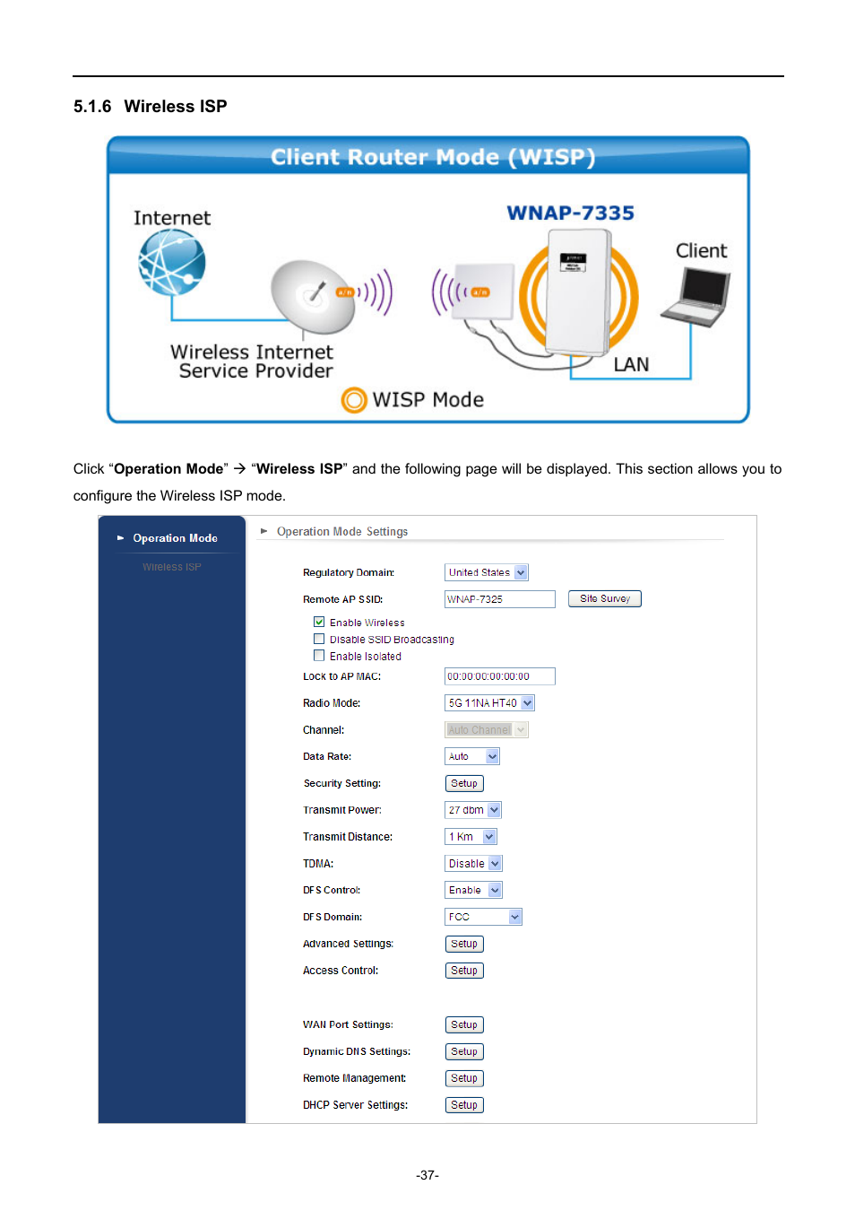 6 wireless isp, Wireless isp | PLANET WNAP-7335 User Manual | Page 38 / 95