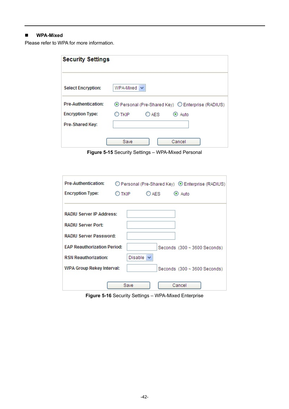 Igure, Ecurity, Ettings | Wpa-m, Ixed, Ersonal, Nterprise | PLANET WNAP-7335 User Manual | Page 43 / 95
