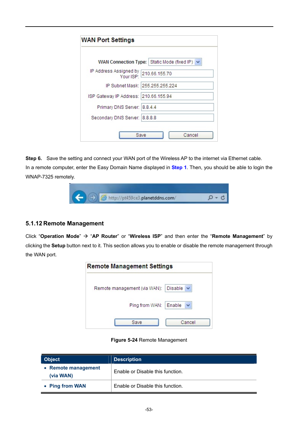 12 remote management, Remote management, Igure | Emote, Anagement | PLANET WNAP-7335 User Manual | Page 54 / 95