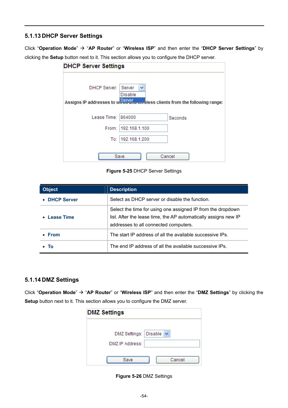 13 dhcp server settings, 14 dmz settings, Dhcp server settings | Dmz settings, Igure, Dhcp, Erver, Ettings | PLANET WNAP-7335 User Manual | Page 55 / 95