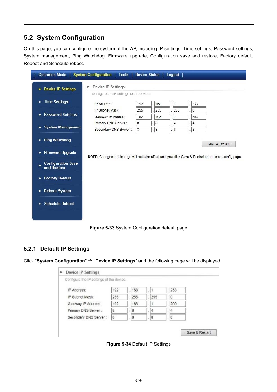 2 system configuration, 1 default ip settings, System configuration | Default ip settings, Igure, Ystem, Efault, Ettings | PLANET WNAP-7335 User Manual | Page 60 / 95