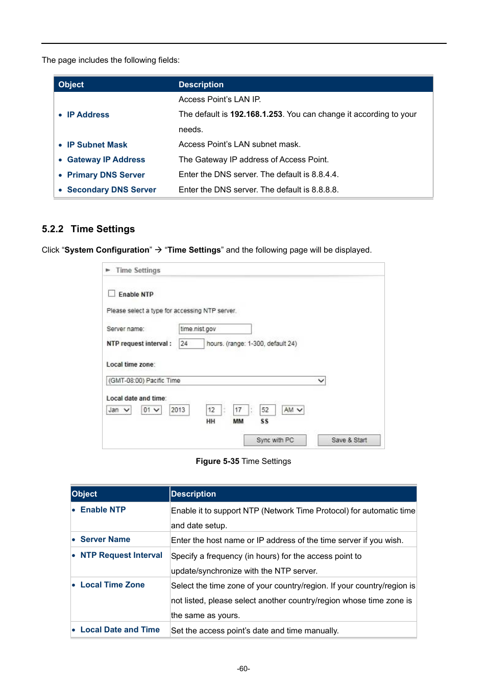 2 time settings, Time settings, Igure | Ettings | PLANET WNAP-7335 User Manual | Page 61 / 95